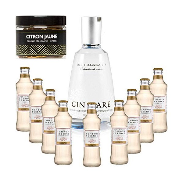 Gintonic - Gin Mare 42,7° + 9London Essence"Ginger Ale" - 70cl + 9 * 20cl + Pot de 20 tranches de Citron Jaune déshydratées