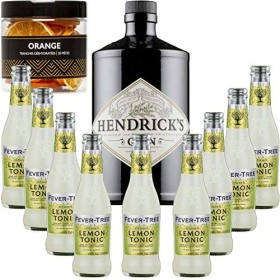 Gintonic - Gin Hendricks 41,3° + 9Fever Tree Sicilian Lemon Water - 70cl + 9 * 20cl + Pot de 20 tranches de Orange déshydra