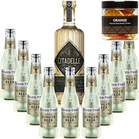 Pack Gintonic - Gin Citadelle Réserve + 9 Fever Tree Ginger Beer Water - 70cl + 9 * 20cl + Pot de 20 tranches dOrange désh