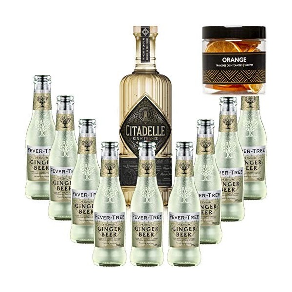 Pack Gintonic - Gin Citadelle Réserve + 9 Fever Tree Ginger Beer Water - 70cl + 9 * 20cl + Pot de 20 tranches dOrange désh