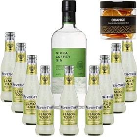 Pack Gintonic - Nikka Gin + 9 Fever Tree Sicilian Lemon Water - 70cl + 9 * 20cl + Pot de 20 tranches dOrange déshydratées