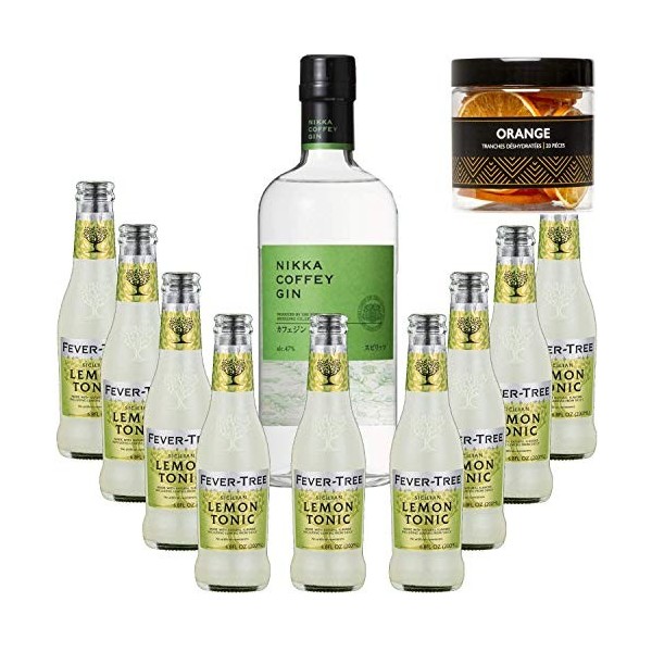 Pack Gintonic - Nikka Gin + 9 Fever Tree Sicilian Lemon Water - 70cl + 9 * 20cl + Pot de 20 tranches dOrange déshydratées
