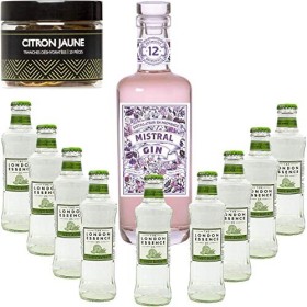 Gintonic - Mistral Gin 40° + 9London Essence"Bitter Orange & Elderflower" - 70cl + 9 * 20cl + Pot de 20 tranches de Citron 