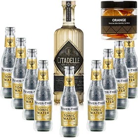 Pack Gintonic - Gin Citadelle Réserve + 9 Fever Tree Indian Premium Water - 70cl + 9 * 20cl + Pot de 20 tranches dOrange d