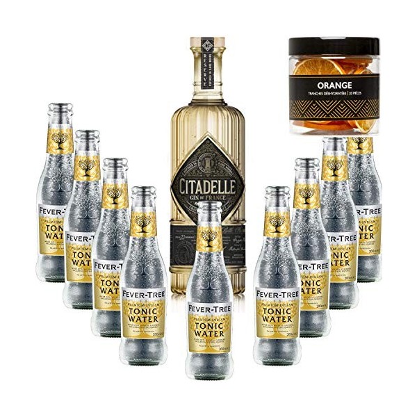 Pack Gintonic - Gin Citadelle Réserve + 9 Fever Tree Indian Premium Water - 70cl + 9 * 20cl + Pot de 20 tranches dOrange d