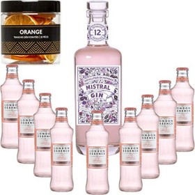 Gintonic - Mistral Gin 40° + 9London Essence"White Peach & Jasmin" - 70cl + 9 * 20cl + Pot de 20 tranches de Orange déshydr