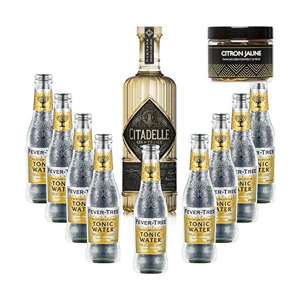 Pack Gintonic - Gin Citadelle Réserve + 9 Fever Tree Indian Premium Water - 70cl + 9 * 20cl + Pot de 20 tranches de Citron 