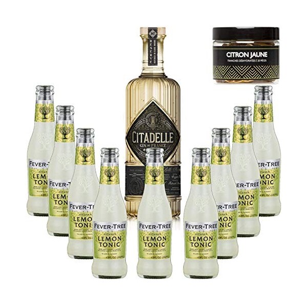 Pack Gintonic - Gin Citadelle Réserve + 9 Fever Tree Sicilian Lemon Water - 70cl + 9 * 20cl + Pot de 20 tranches de Citron 
