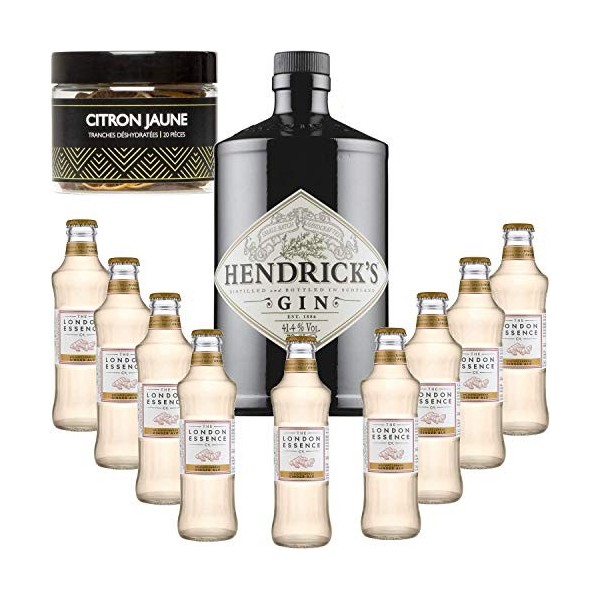 Gintonic - Gin Hendricks 41,3° + 9London Essence"Ginger Ale" - 70cl + 9 * 20cl + Pot de 20 tranches de Citron Jaune déshydr