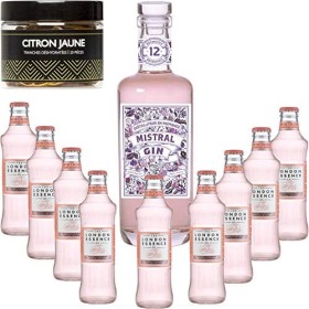 Gintonic - Mistral Gin 40° + 9London Essence"White Peach & Jasmin" - 70cl + 9 * 20cl + Pot de 20 tranches de Citron Jaune d