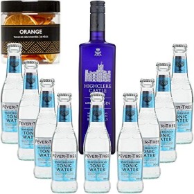 Gintonic - Gin Highclere Castle 43,5° + 9Fever Tree Mediterranean Water - 70cl + 9 * 20cl + Pot de 20 tranches de Orange dé
