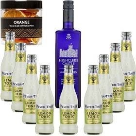 Gintonic - Gin Highclere Castle 43,5° + 9Fever Tree Sicilian Lemon Water - 70cl + 9 * 20cl + Pot de 20 tranches de Orange d