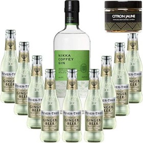 Pack Gintonic - Nikka Gin + 9 Fever Tree Ginger Beer Water - 70cl + 9 * 20cl + Pot de 20 tranches de Citron jaune déshydrat