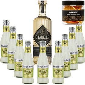 Pack Gintonic - Gin Citadelle Réserve + 9 Fever Tree Sicilian Lemon Water - 70cl + 9 * 20cl + Pot de 20 tranches dOrange d