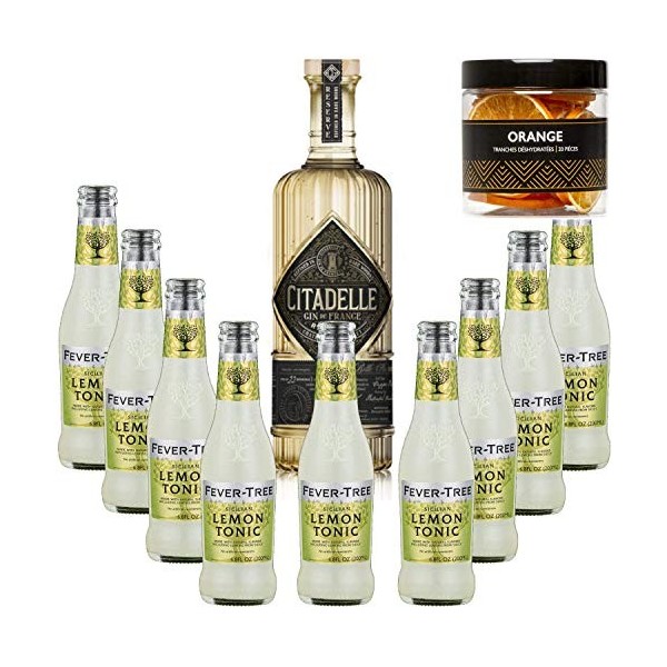 Pack Gintonic - Gin Citadelle Réserve + 9 Fever Tree Sicilian Lemon Water - 70cl + 9 * 20cl + Pot de 20 tranches dOrange d