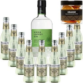 Pack Gintonic - Nikka Gin + 9 Fever Tree Ginger Beer Water - 70cl + 9 * 20cl + Pot de 20 tranches dOrange déshydratées
