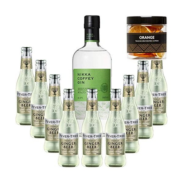 Pack Gintonic - Nikka Gin + 9 Fever Tree Ginger Beer Water - 70cl + 9 * 20cl + Pot de 20 tranches dOrange déshydratées