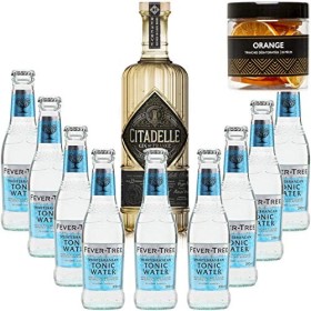 Pack Gintonic - Gin Citadelle Réserve + 9 Fever Tree Mediterranean Water - 70cl + 9 * 20cl + Pot de 20 tranches dOrange dé