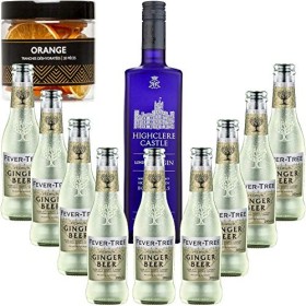 Gintonic - Gin Highclere Castle 43,5° + 9Fever Tree Ginger Beer Water - 70cl + 9 * 20cl + Pot de 20 tranches de Orange désh