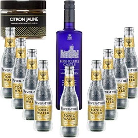 Gintonic - Gin Highclere Castle 43,5° + 9Fever Tree Indian Premium Water - 70cl + 9 * 20cl + Pot de 20 tranches de Citron J