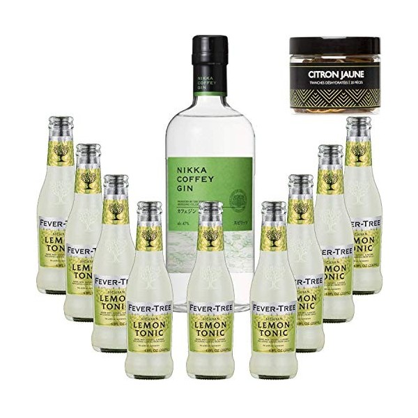 Pack Gintonic - Nikka Gin + 9 Fever Tree Sicilian Lemon Water - 70cl + 9 * 20cl + Pot de 20 tranches de Citron jaune déshyd