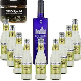 Gintonic - Gin Highclere Castle 43,5° + 9Fever Tree Sicilian Lemon Water - 70cl + 9 * 20cl + Pot de 20 tranches de Citron J