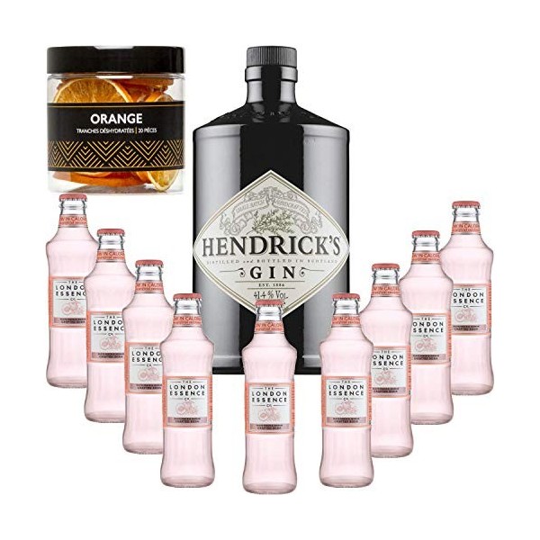 Gintonic - Gin Hendricks 41,3° + 9London Essence"White Peach & Jasmin" - 70cl + 9 * 20cl + Pot de 20 tranches de Orange dés