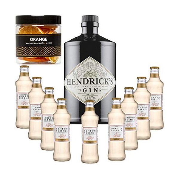 Gintonic - Gin Hendricks 41,3° + 9London Essence"Ginger Ale" - 70cl + 9 * 20cl + Pot de 20 tranches de Orange déshydratées.