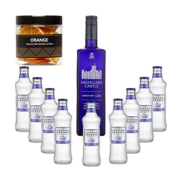 Gintonic - Gin Highclere Castle 43,5° + 9London Essence"Grapefruit & Rosemary" - 70cl + 9 * 20cl + Pot de 20 tranches de Or