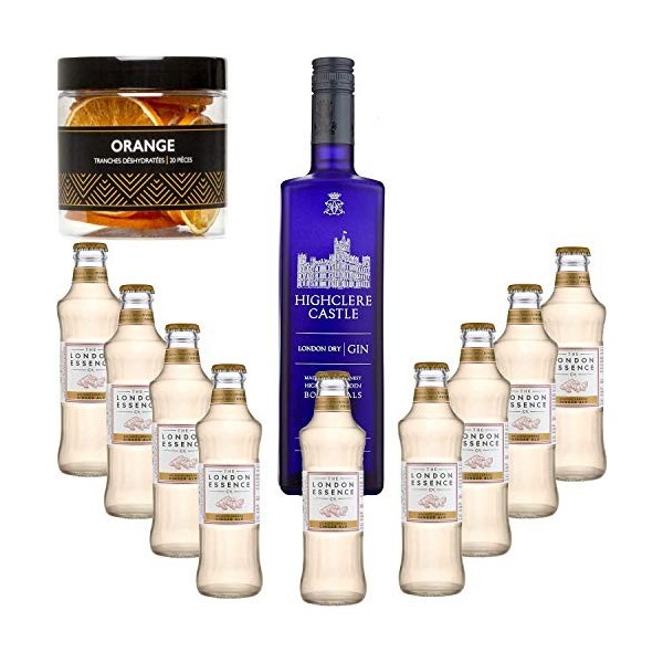 Gintonic - Gin Highclere Castle 43,5° + 9London Essence"Ginger Ale" - 70cl + 9 * 20cl + Pot de 20 tranches de Orange déshyd