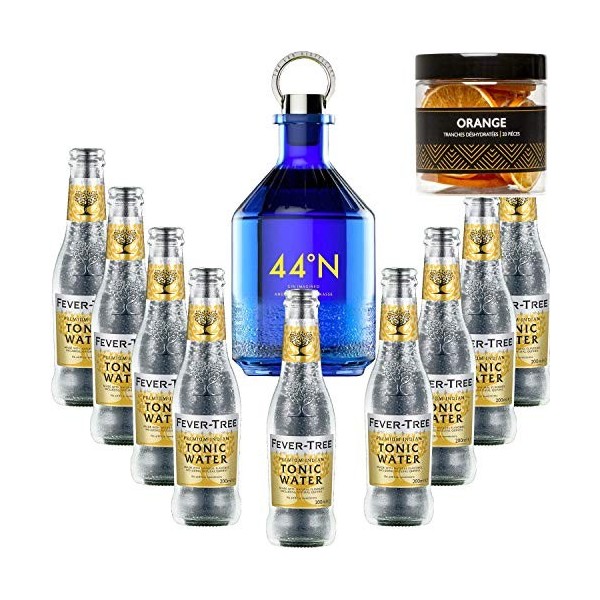 Pack Gintonic - Gin Numero 44 + 9 Fever Tree Indian Premium Water - 50cl + 9 * 20cl + Pot de 20 tranches dOrange déshydrat