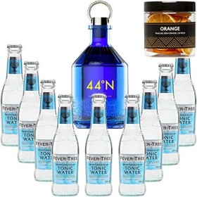 Pack Gintonic - Gin Numero 44 + 9 Fever Tree Mediterranean Water - 50cl + 9 * 20cl + Pot de 20 tranches dOrange déshydraté