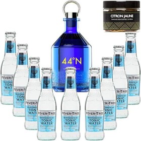 Pack Gintonic - Gin Numero 44 + 9 Fever Tree Mediterranean Water - 50cl + 9 * 20cl + Pot de 20 tranches de Citron jaune dés
