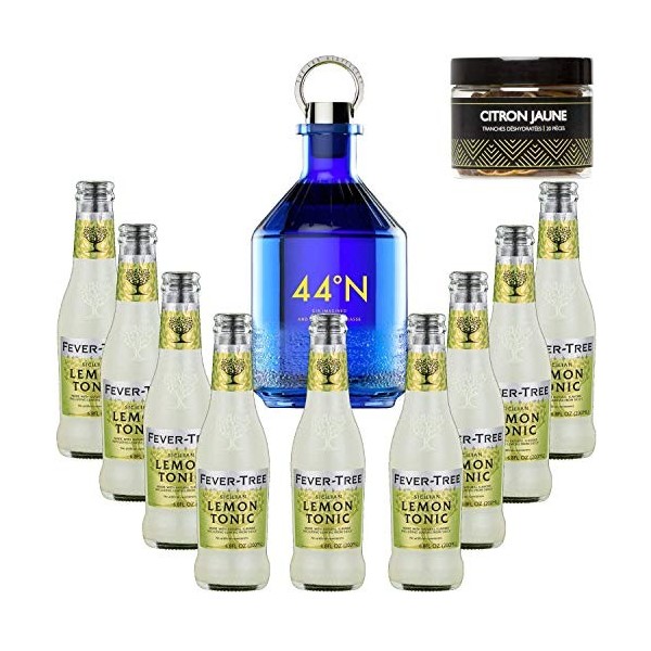 Pack Gintonic - Gin Numero 44 + 9 Fever Tree Sicilian Lemon Water - 50cl + 9 * 20cl + Pot de 20 tranches de Citron jaune dé