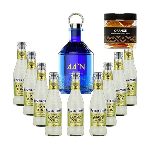 Pack Gintonic - Gin Numero 44 + 9 Fever Tree Sicilian Lemon Water - 50cl + 9 * 20cl + Pot de 20 tranches dOrange déshydrat