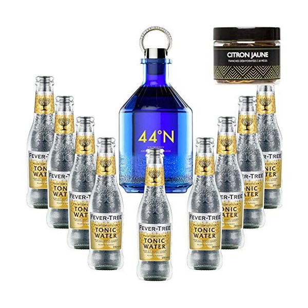 Pack Gintonic - Gin Numero 44 + 9 Fever Tree Indian Premium Water - 50cl + 9 * 20cl + Pot de 20 tranches de Citron jaune dé