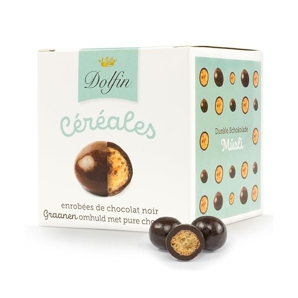 Dolfin Céréales au Chocolat Noir - Billes Enrobées Chocolat Aigre-doux Riche & Crémeux, Céréales Croquant - Idée Cadeau, Conf