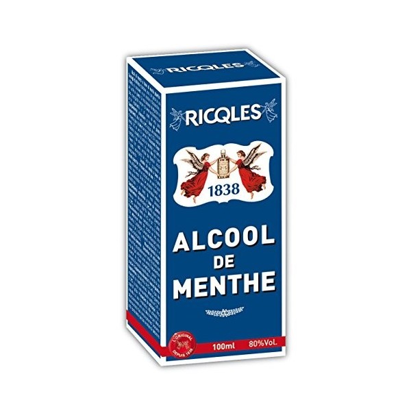 RICQLES - ALCOOL DE MENTHE- Menthe poivrée - Format voyage- Fabrication française- Flacon rond 10cl