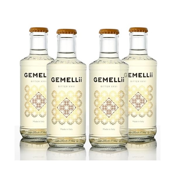 GEMELLii Bitter XXVI - Apéritif italien sans alcool - 4 bouteilles de 200 ml - Avec 26 extraits dherbes - Sucrés au jus épai