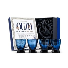Ouzo, Raki et Arak Lot de 4 verres à siroter | Bleu méditerranéen de 133,2 g pour boire des liqueurs aromatisées à lanis, de