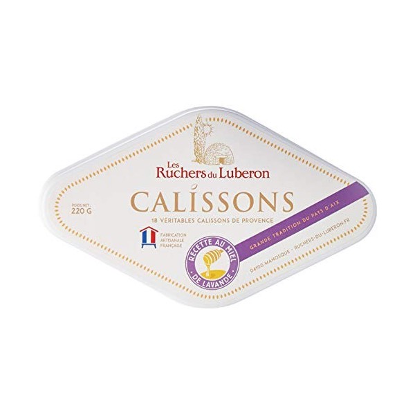 Les Ruchers du Luberon - Réglette de 10 Calissons d’Aix 115g - Recette au Miel de Lavande de Provence