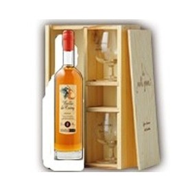 liqueur belle de coing 35cl presente en coffret bois et ses 2 verres degustation louis roque