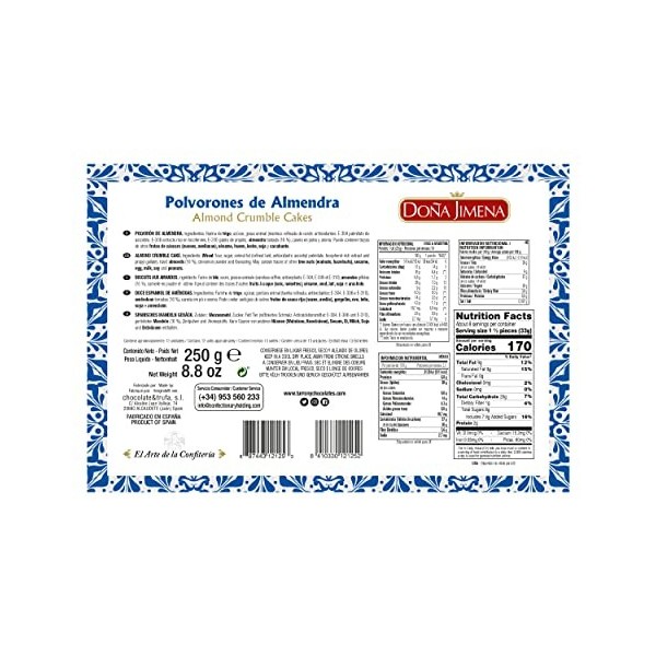 Doña Jimena Polvorones à Base de Farine de Blé/dAmandes Grillées 250 g 1 Unité Lot de 2 