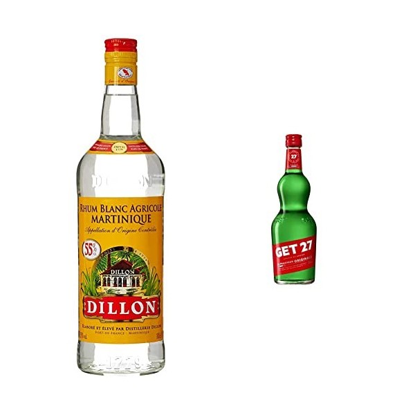 Dillon Rhum Blanc Agricole Martinique 1L & GET 27 Liqueur de Menthe Poivrée, Cocktail Digestif Liqueur de Menthe Fraîche, 17,