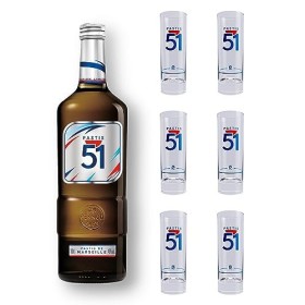 PASTIS 51 Pack Apéritif Anisé Pastis de Marseille + 6 Verres Edition Limitée 2023-45%, 100 cl
