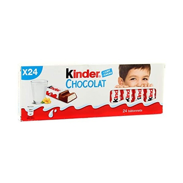 KINDER Chocolat - Barres chocolatées fourrées au lait 8 barres 100g - Le paquet de 8 barres.