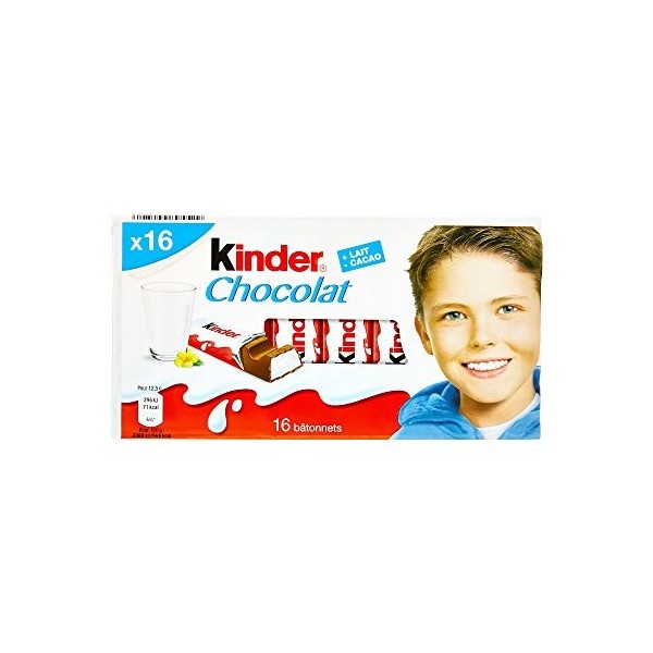 KINDER Chocolat - Barres chocolatées fourrées au lait 8 barres 100g - Le paquet de 8 barres.
