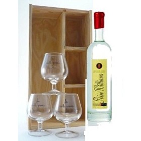 eau de vie poire williams 70cl presente en coffret bois et ses 3 verres louis roque