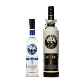 Beylerbeyi - Lot Raki Göbek 100cl + Mavi 35cl | Eau de Vie Turque Aromatisée à lAnis - 100% Raisins Frais - Sans Sucres Ajou