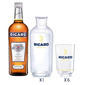 Pack RICARD Pastis de Marseille + 6 verres + Carafe Apéritif anisé - 45%, 70cl & Coffret RICARD Pastis de Marseille Années 50